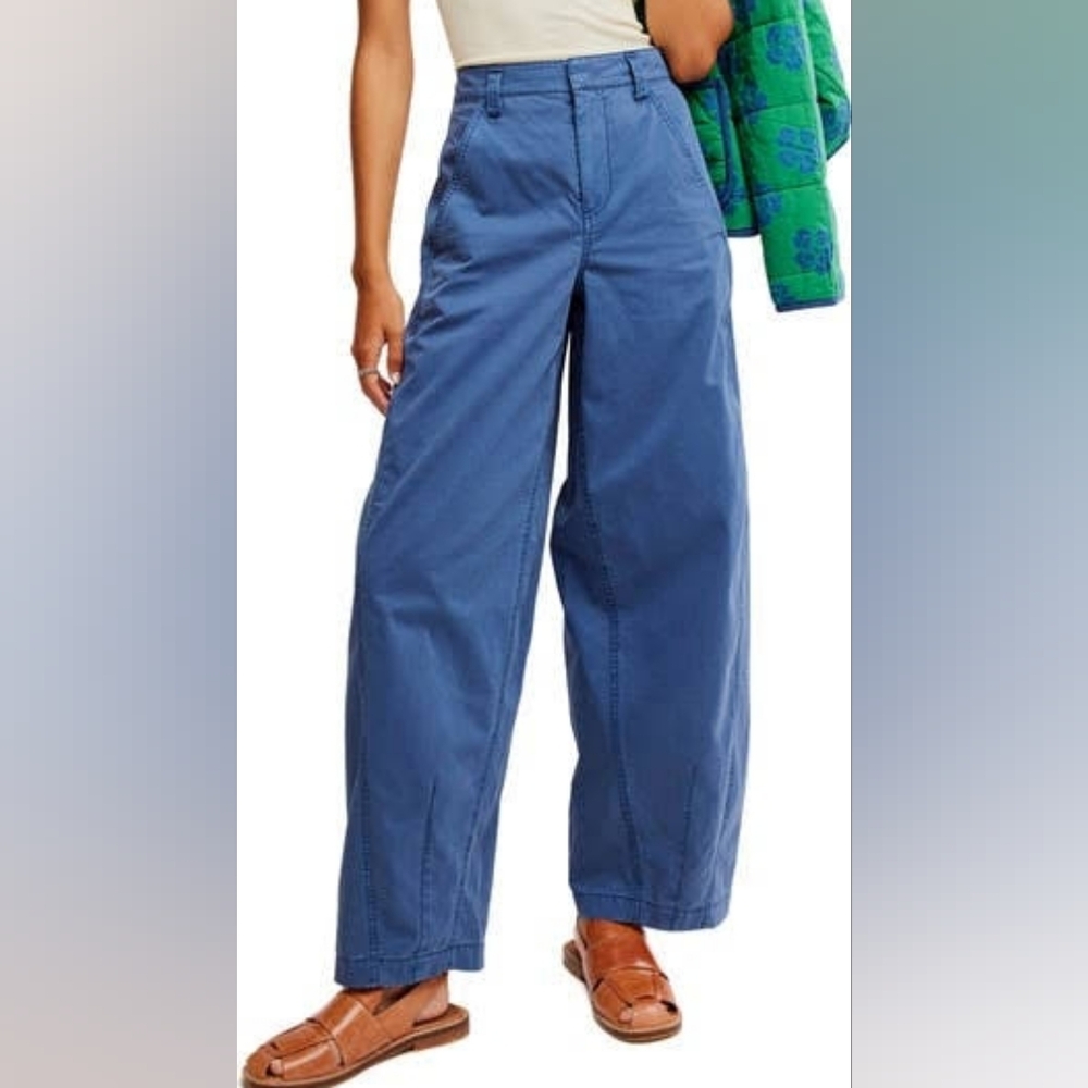 Free People We The Free Rylee Chino Wide Leg Trouser Pants in Dark Denim Size 6